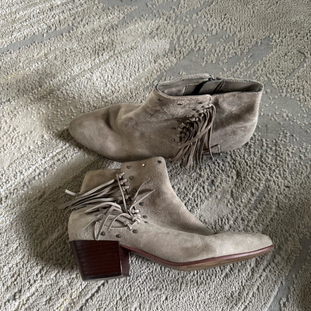 Sam Edelman ankle boots Rudie Studded Fringe western suede leather taupe 9.5